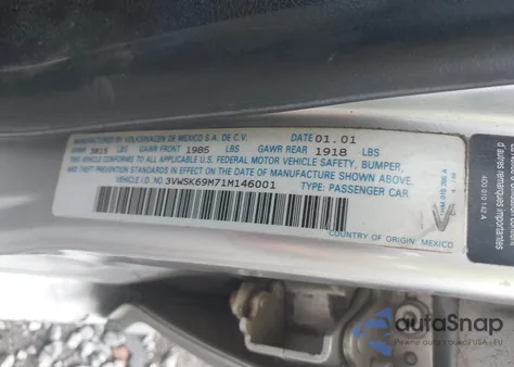 2001 Volkswagen Jetta Gls from USA, damaged, VIN 3VWSK69M71M146001